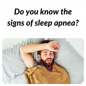 Do you know the signs of sleep apnea? (Man snoring while asleep)